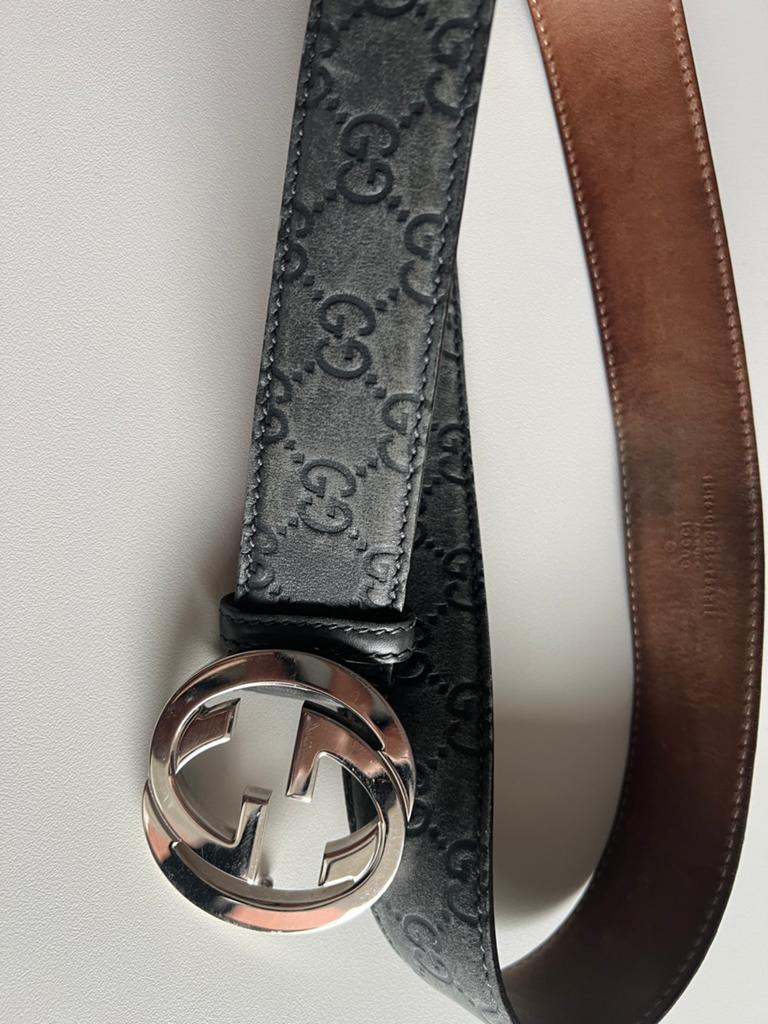 Gucci riem in het grijs leer, Ophalen, Zo goed als nieuw