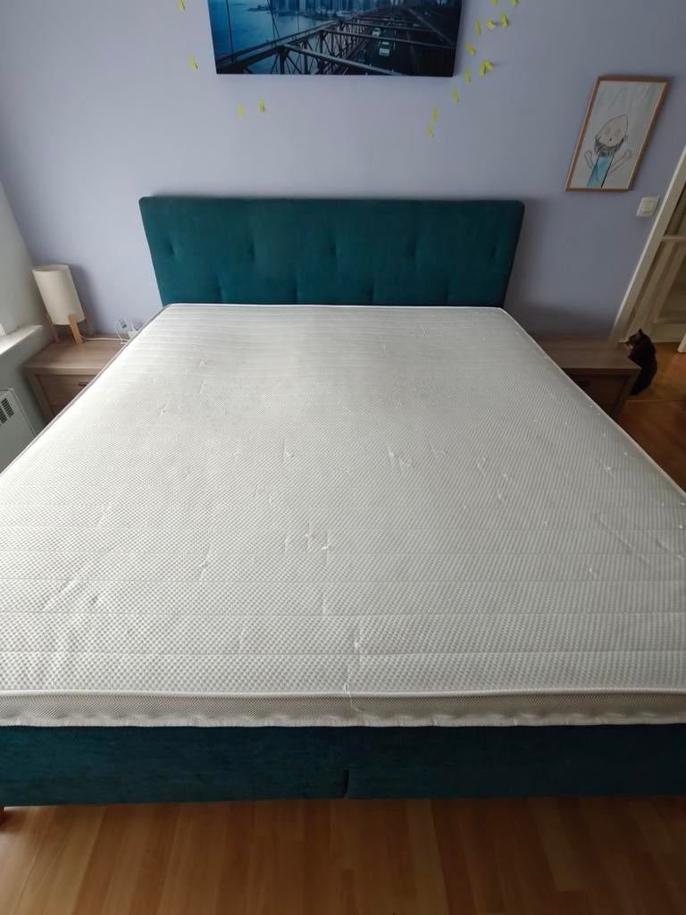 Tealblauwe Boxspring bed 180x200cm, Huis en Inrichting, Slaapkamer | Boxsprings, Gebruikt, 180 cm, 200 cm, Tweepersoons, Blauw