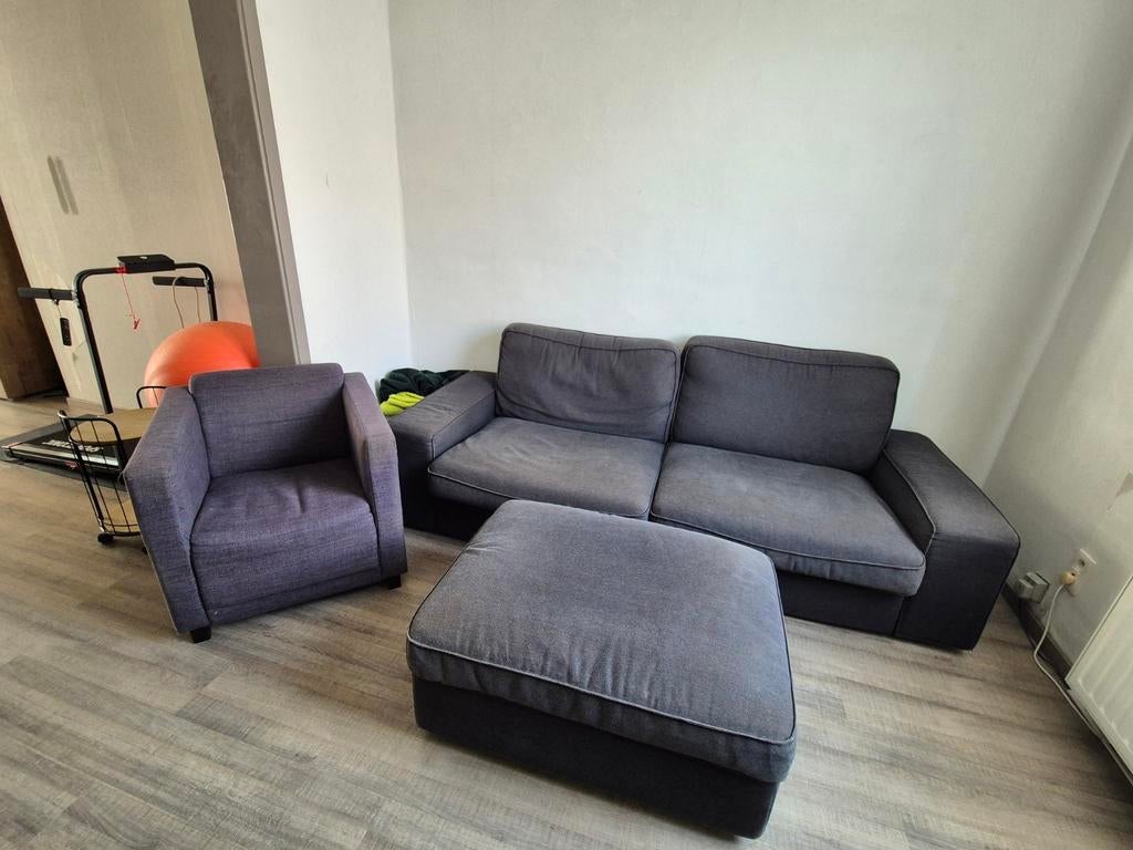 Salon , 2 zit met poef en 1 zit, Huis en Inrichting, Ophalen, Stof