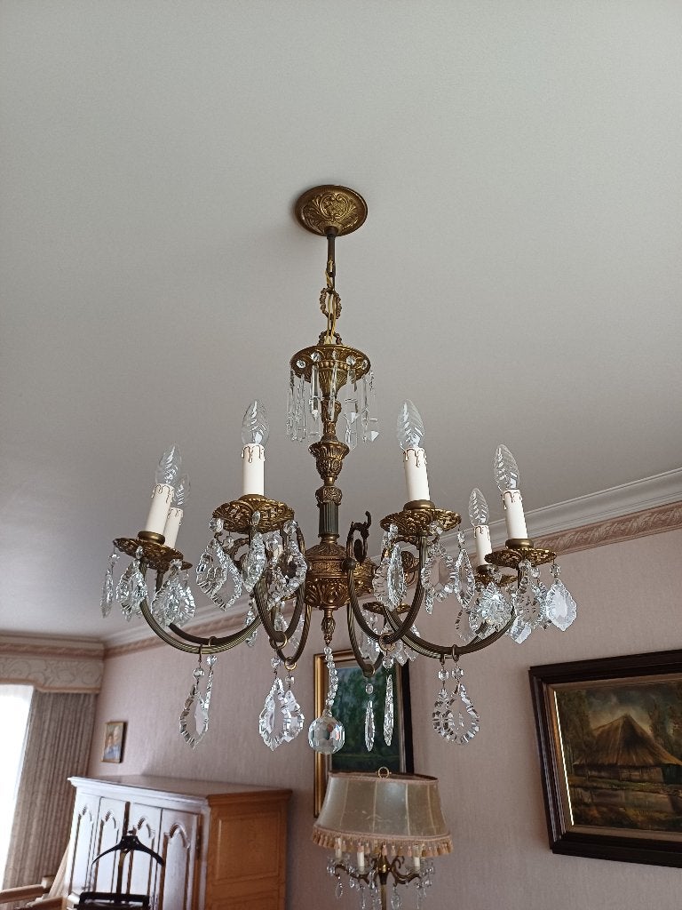 Vintage Hollywood Regency Kristallen Kroonluchter, Ophalen, Gebruikt, E14 (klein), Glas
