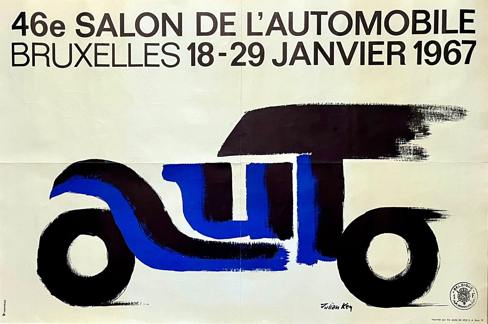 Julian Key - Affiche 1967 - 46e salon de l'automobile, Antiek en Kunst, Kunst | Litho's en Zeefdrukken, Ophalen of Verzenden