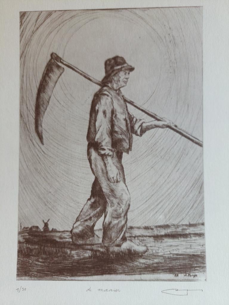 Unieke Gesigneerde Ets "De Maaier" – V. Buys (1/30), Antiek en Kunst, Kunst | Etsen en Gravures, Ophalen