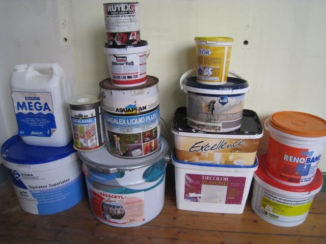 13 potten verf, knauf, parketlak en aquaplan, Ophalen, Rood, Verf