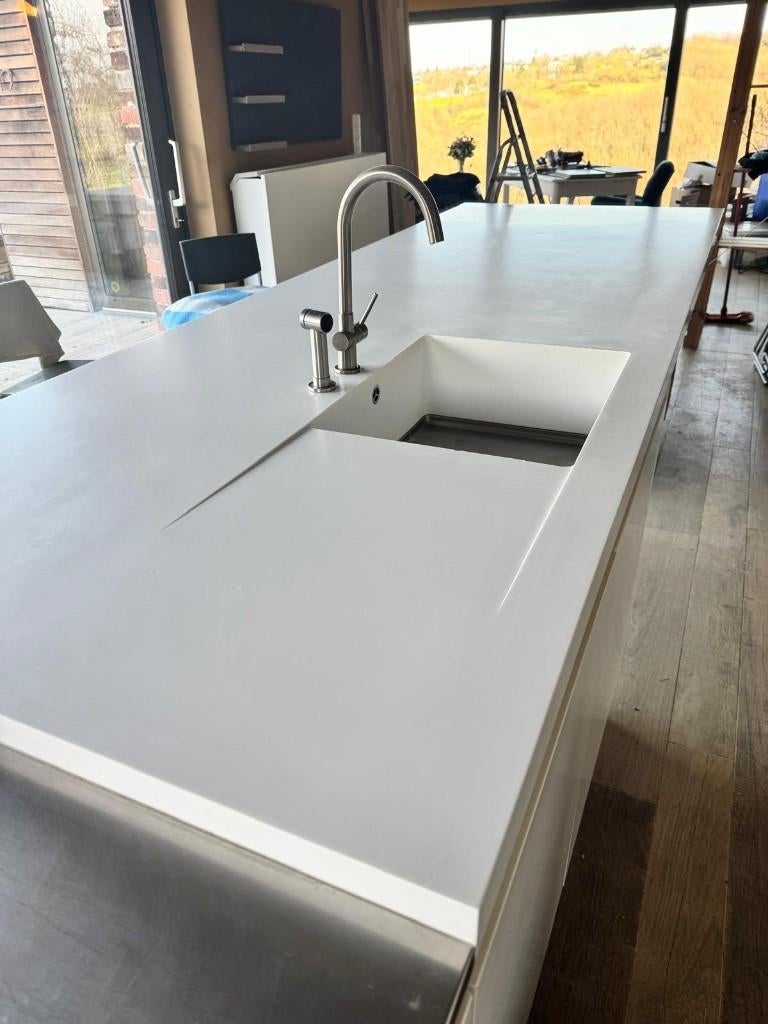 Prachtig Corian werkblad, ingebouwde spoelbak, verlengstuk, Ophalen, 100 tot 150 cm, 75 cm of meer, Wit