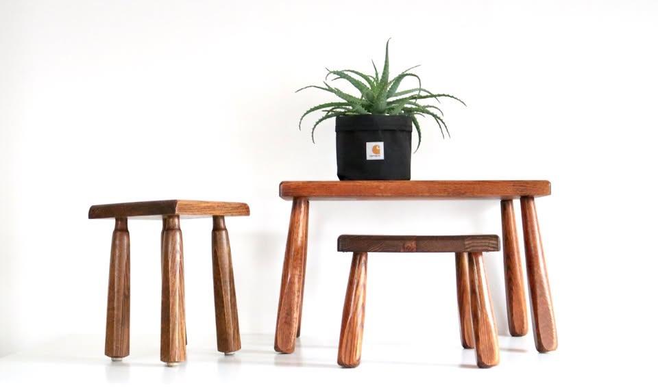 Brutalist bijzettafeltjes - Vintage bijzettafel, Antiquités & Art, Enlèvement ou Envoi