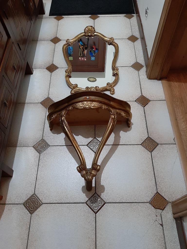 Miroir d'entrée et sa console dorés à la feuille, Enlèvement ou Envoi, Utilisé