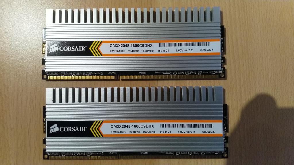 Corsair CM3X2048-1600C9DHX – DDR3 4GB (2x2GB) 1600MHz, Gebruikt, DDR3, Ophalen of Verzenden, 4 GB