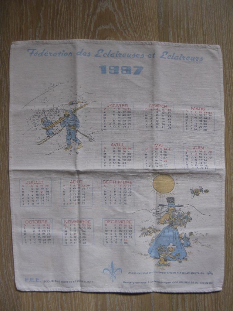 Tif & Tondu + Isabelle Calendrier Scouts 1987 tissu, Enlèvement ou Envoi, Autres personnages, Utilisé, Ustensile