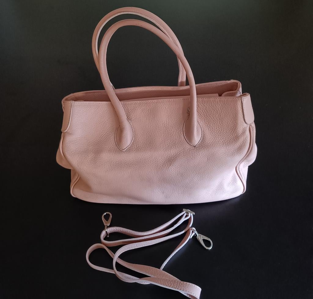 Roze lederen handtas Maxima Milano Italy., Handtassen en Accessoires, Tassen | Damestassen, Ophalen of Verzenden, Gebruikt, Roze