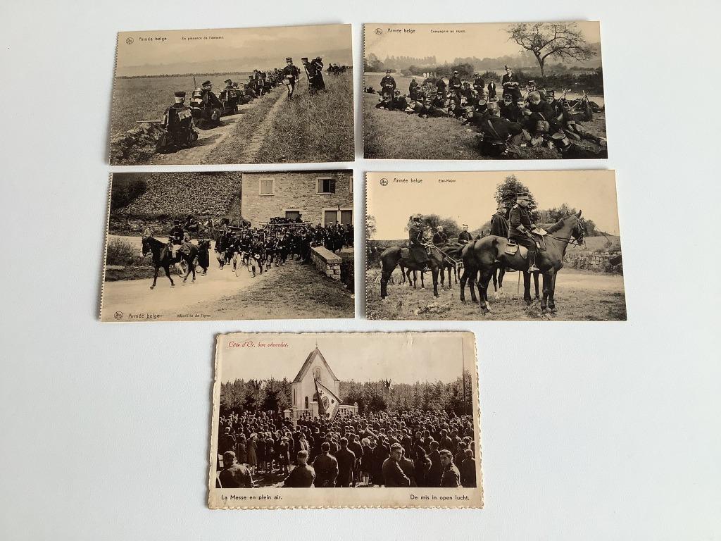 5 oude postkaarten Belgisch leger, Ophalen of Verzenden, Landmacht, Overige typen
