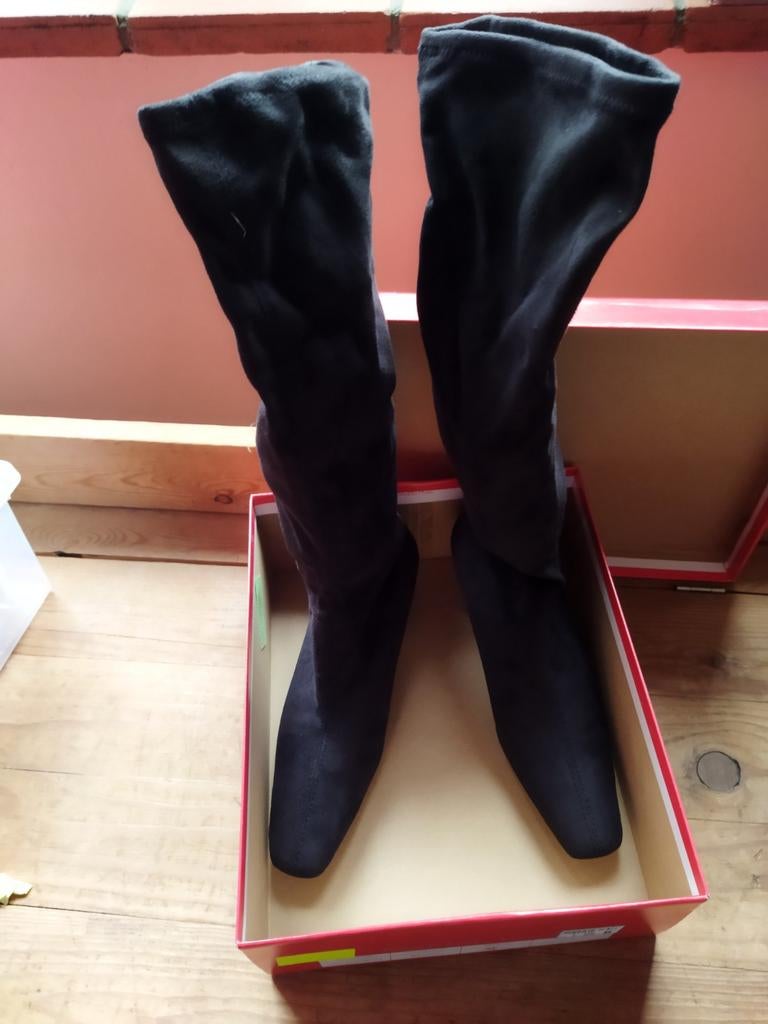 1 paire de bottes noires 37 en denim, Neuf, Enlèvement ou Envoi, Fashion Line, Bottes hautes