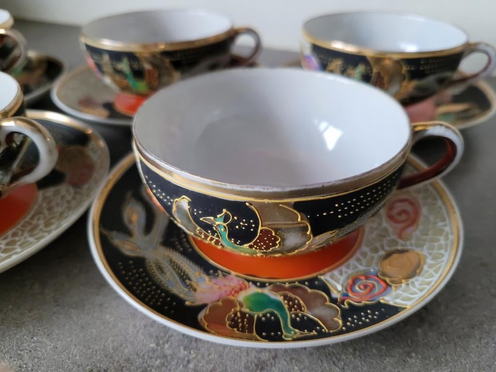 Japanse Kutani theesetje handgeschilderd porselein, Enlèvement, Comme neuf, Porcelaine