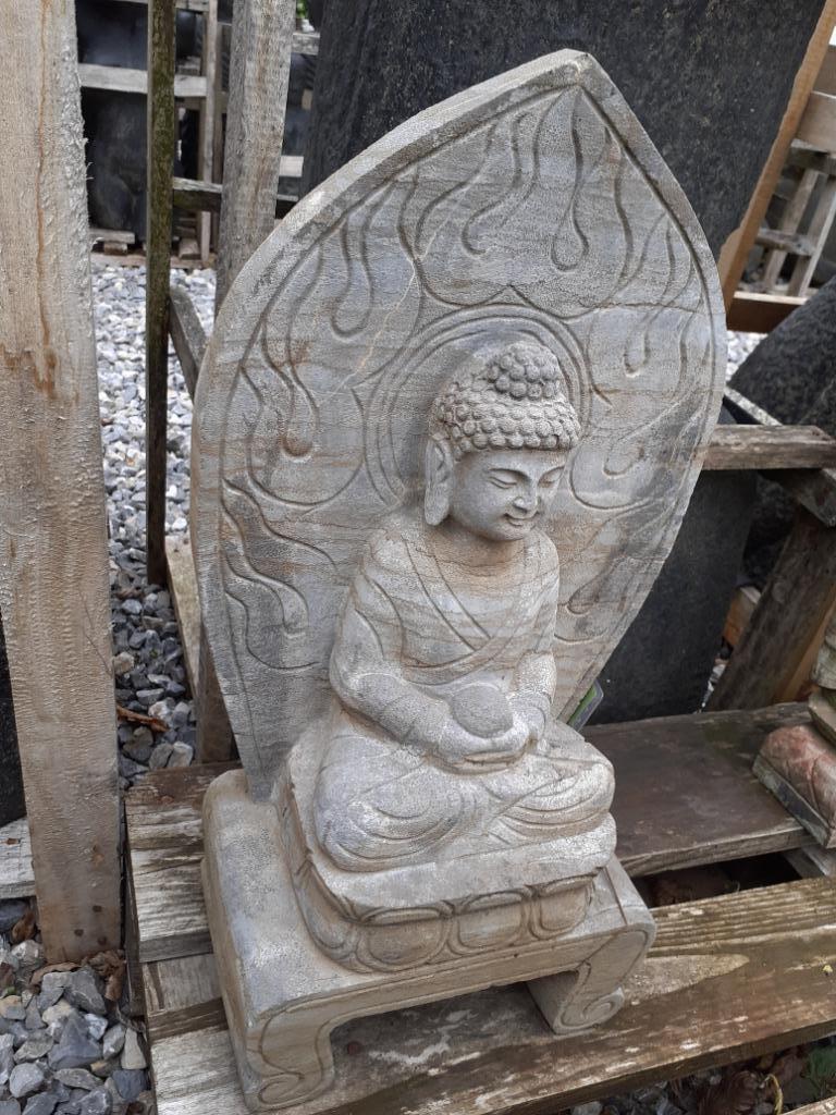 Bouddha en pierre bleue sur socle, Maison & Meubles, Enlèvement, Comme neuf