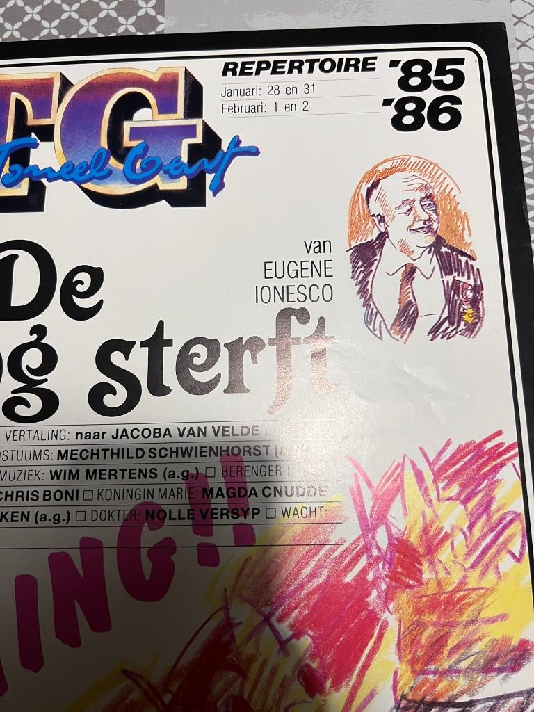 Vintage Poster NTG: De Koning sterft van Eugene Ionesco *Her, Deurposter of groter, Ophalen of Verzenden, Reclame, Rechthoekig Staand