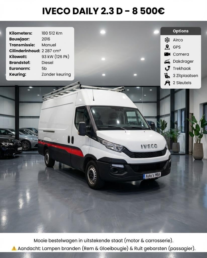 Iveco Daily 2.3 D / 180512 km / Euro5b / Airco / 8500 €, Euro 5, Achat, 93 kW, Entreprise