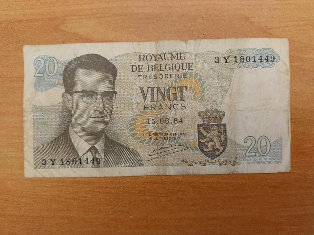 Oud Belgisch bankbiljet briefje 20 frank, Postzegels en Munten, Ophalen of Verzenden