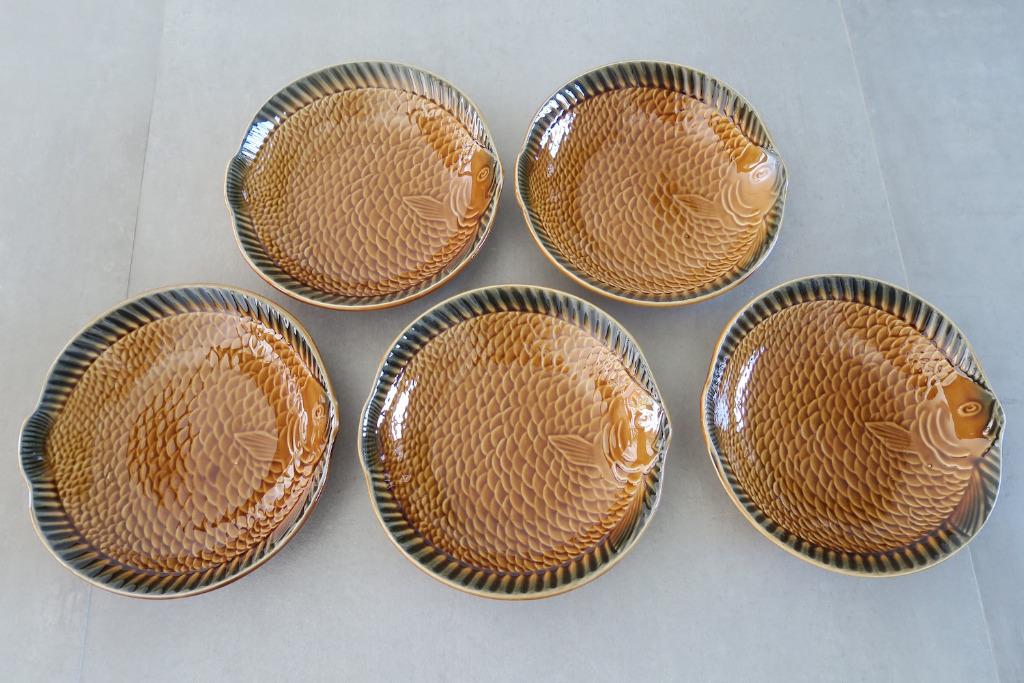 5 assiettes poisson en barbotine de Sarreguemines, Ophalen of Verzenden