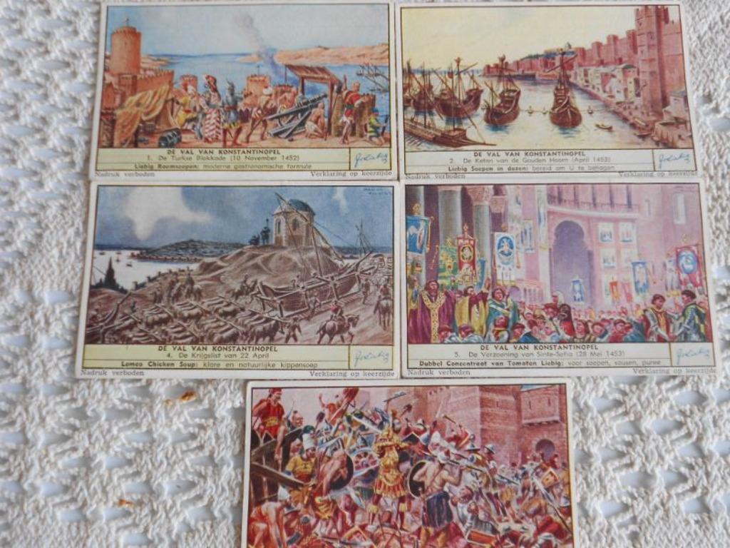5 prenten van Liebig uit de reeks De val van Constantinopel, Verzamelen, Foto's en Prenten, Gebruikt, Ophalen of Verzenden, 1940 tot 1960