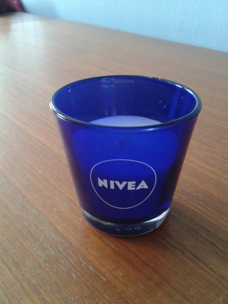 Kaars Nivea in glazen potje, Ophalen of Verzenden, Nieuw, Blauw, Kaars
