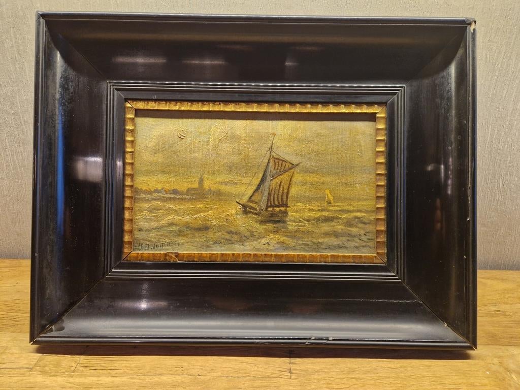 Antiek schilderij zeilboot, Antiek en Kunst, Ophalen of Verzenden