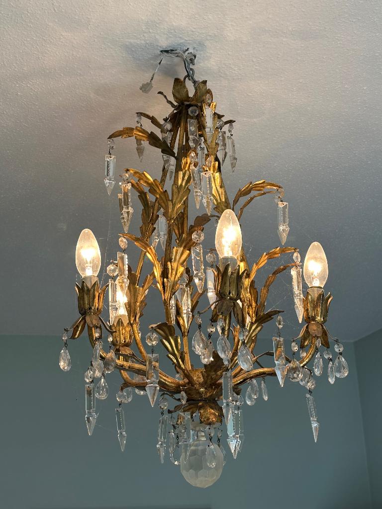 Florentijnse „vintage” gouden kroonluchter met kristal, Antiek en Kunst, Ophalen