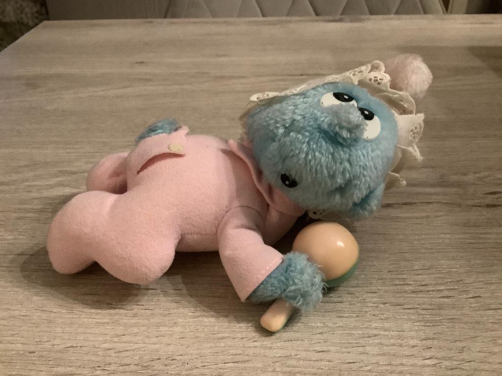 De Smurfen Babysmurf vintage pluche character (1983), Verzamelen, Smurfen, Gebruikt, Poppetje, Figuurtje of Knuffel, Babysmurf