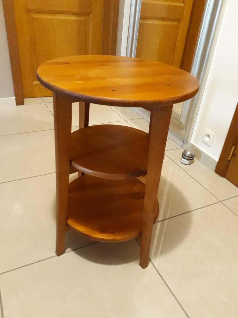 Houten sokkeltafel, Ophalen of Verzenden, Gebruikt, Rond, Grenenhout