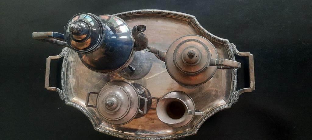 Zilveren wiskeman schaal met koffie ,theeservies, Ophalen