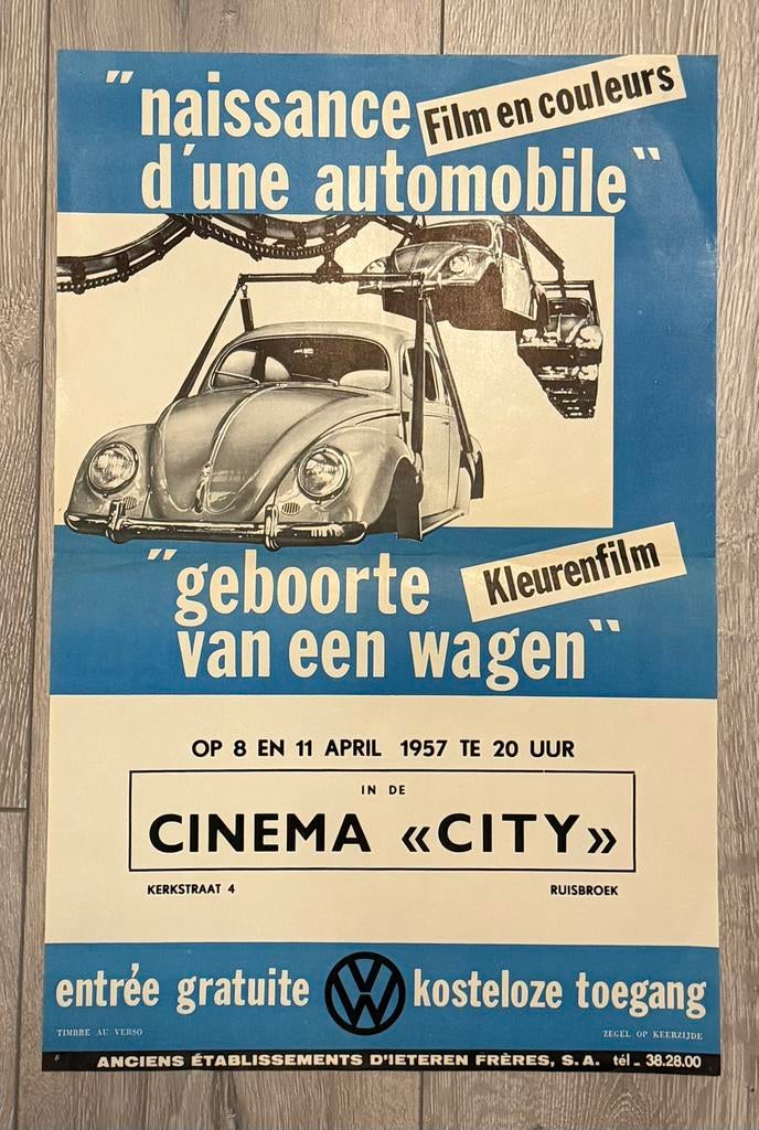 1957 VW Kever. Originele affiche. Volkswagen, Ophalen of Verzenden