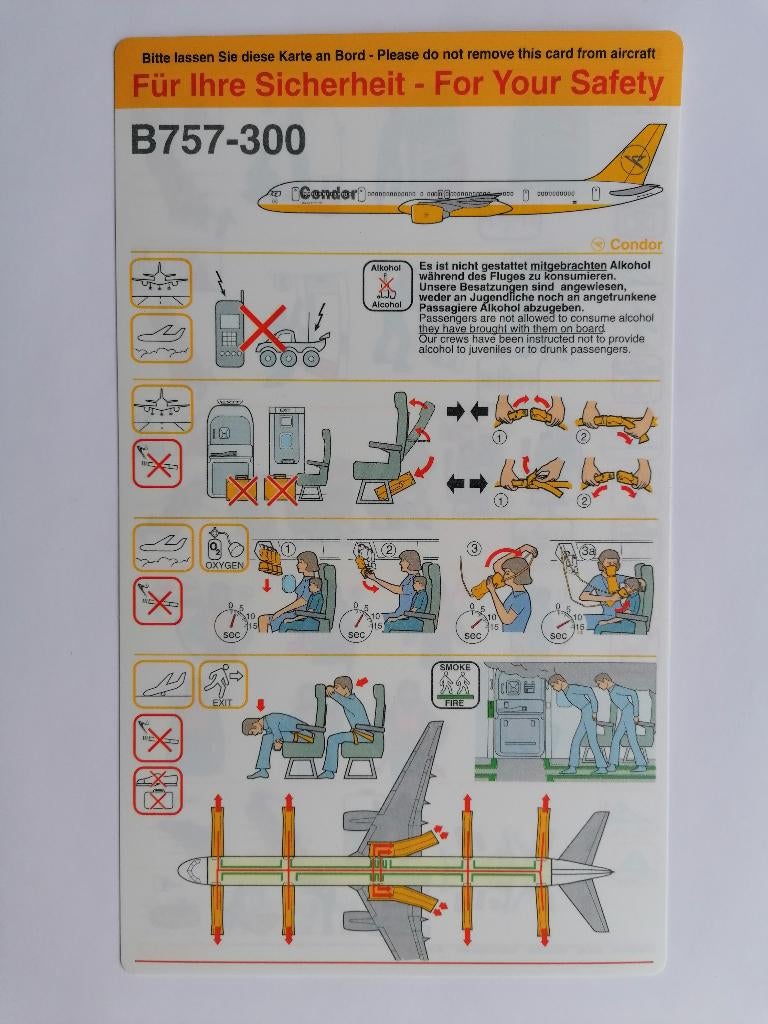 Carte de sécurité Condor Boeing B757-300, Enlèvement ou Envoi, Neuf, Carte, Photo ou Gravure