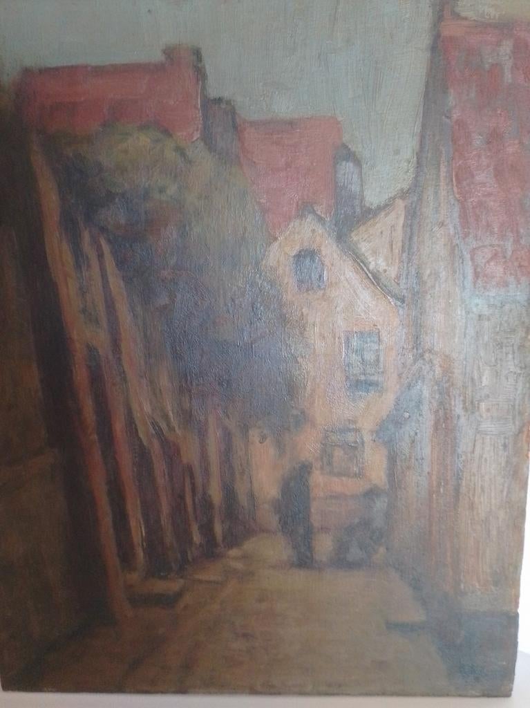 2 schilderijtjes op houten paneel, mogelijks Brugse school, Antiek en Kunst, Kunst | Schilderijen | Klassiek, Ophalen of Verzenden