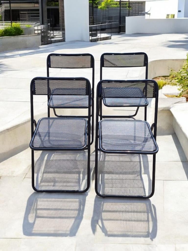 Geweldige set van 4 vintage Italiaans design klapstoelen., Maison & Meubles, Chaises, Utilisé, Quatre, Métal, Noir, Enlèvement ou Envoi