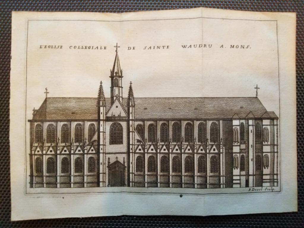 1711 - La cathédrale à Mons, Antiek en Kunst, Kunst | Etsen en Gravures, Verzenden