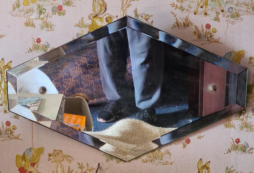 Très ancien miroir biseauté 6 côtés 64 cm x 40 cm, Maison & Meubles, Enlèvement, Utilisé