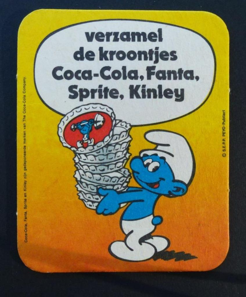 bierviltje Smurf Coca Cola Fanta Sprite Kinley, Verzamelen, Ophalen of Verzenden, Gebruikt, Viltje(s), Overige merken