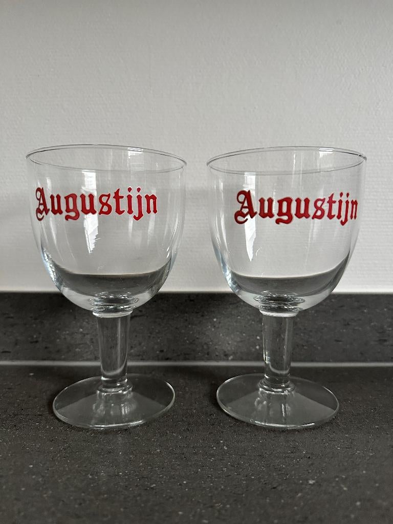 Lot van 2 Augustijn glazen, Ophalen, Zo goed als nieuw, Bierglas