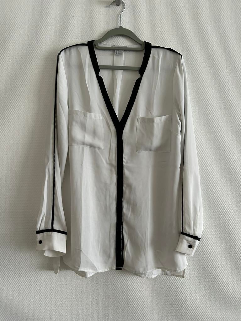 Witte blouse met zwart H&M maat 38, Maat 38/40 (M), H&M, Wit, Ophalen of Verzenden