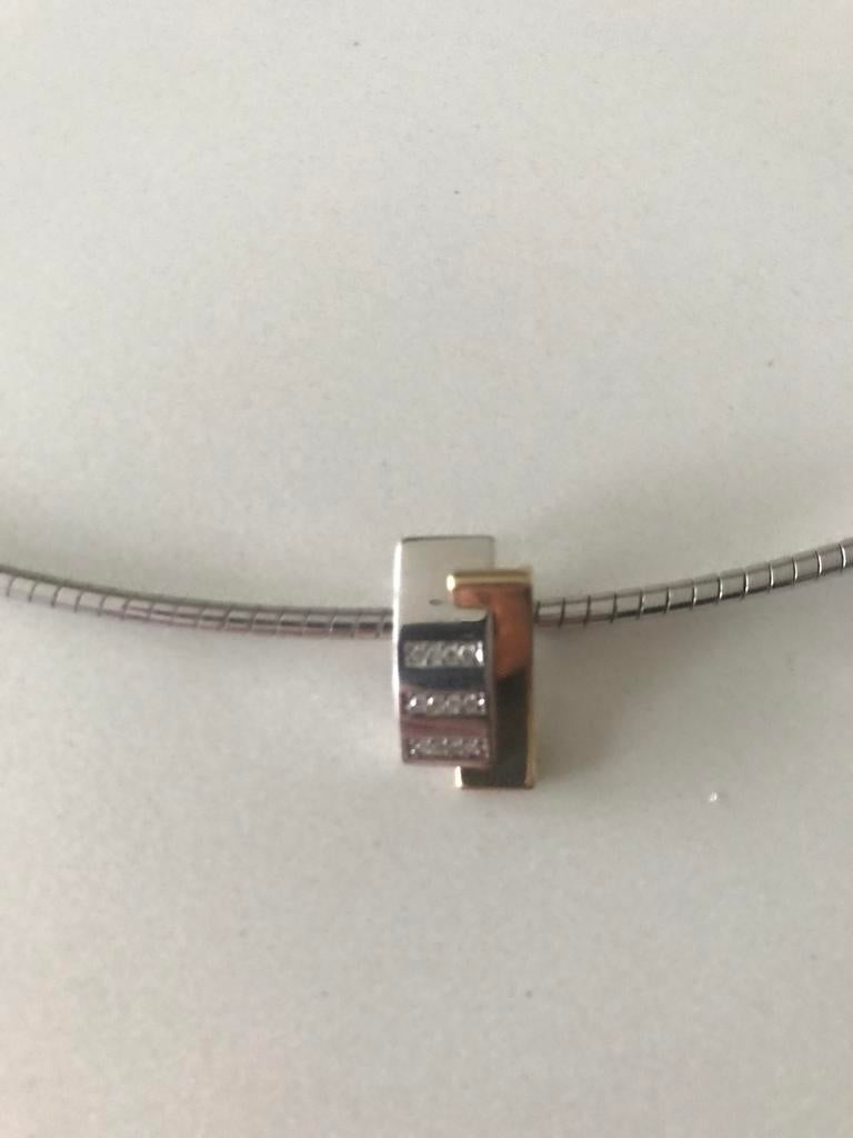 Zilveren Halsketting G & W goud 18 karaat met 12 Briljantjes, Ophalen of Verzenden, Goud