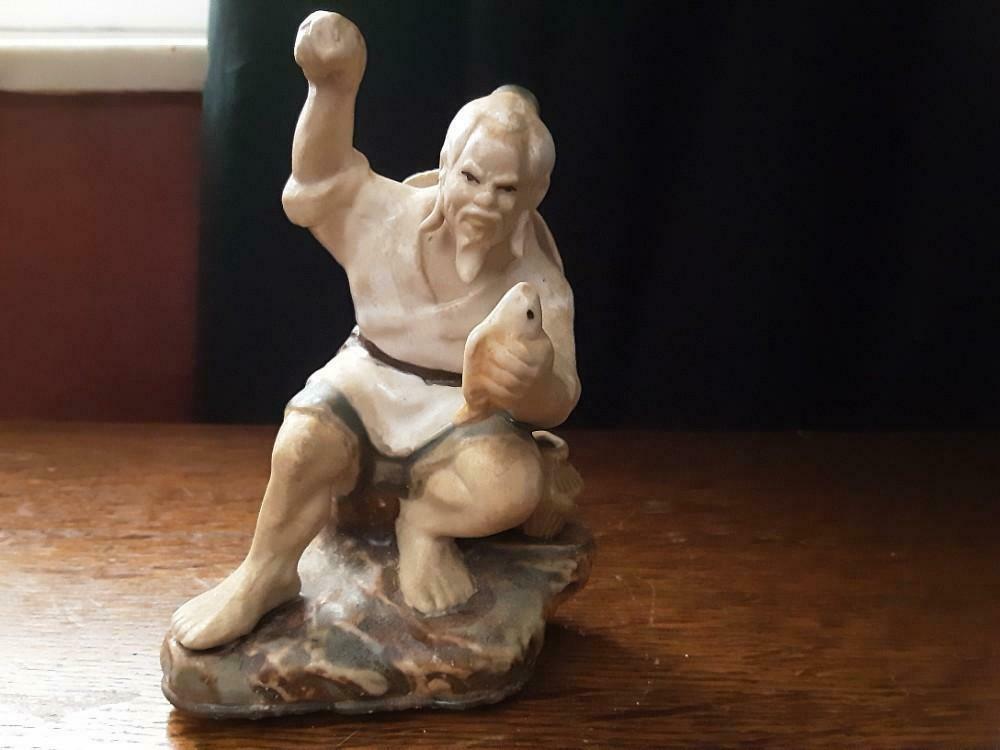 Statuette pêcheur chinois 11cm, Collections, Statues & Figurines, Utilisé, Humain, Enlèvement ou Envoi