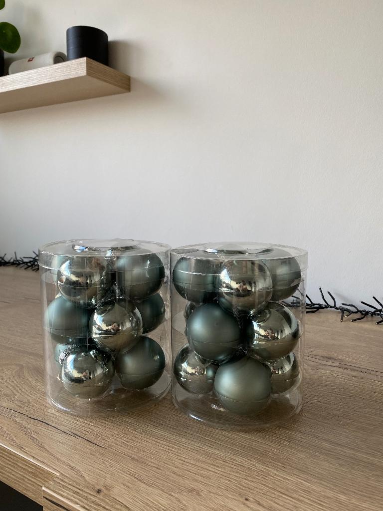 2 x 12 kerstballen, echt glas, muntgroen, nieuw!, Ophalen, Nieuw