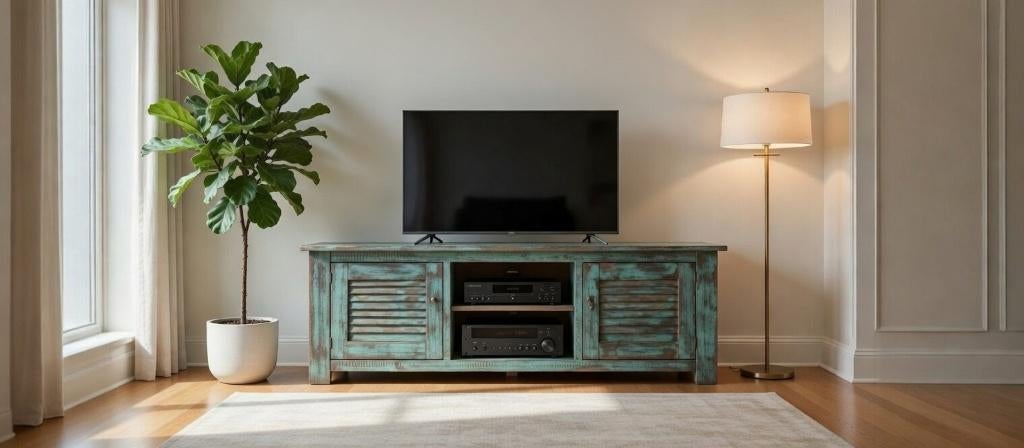 Tv meubel india ibiza boho stijl, 150 tot 200 cm, Ophalen of Verzenden, Zo goed als nieuw, Minder dan 100 cm