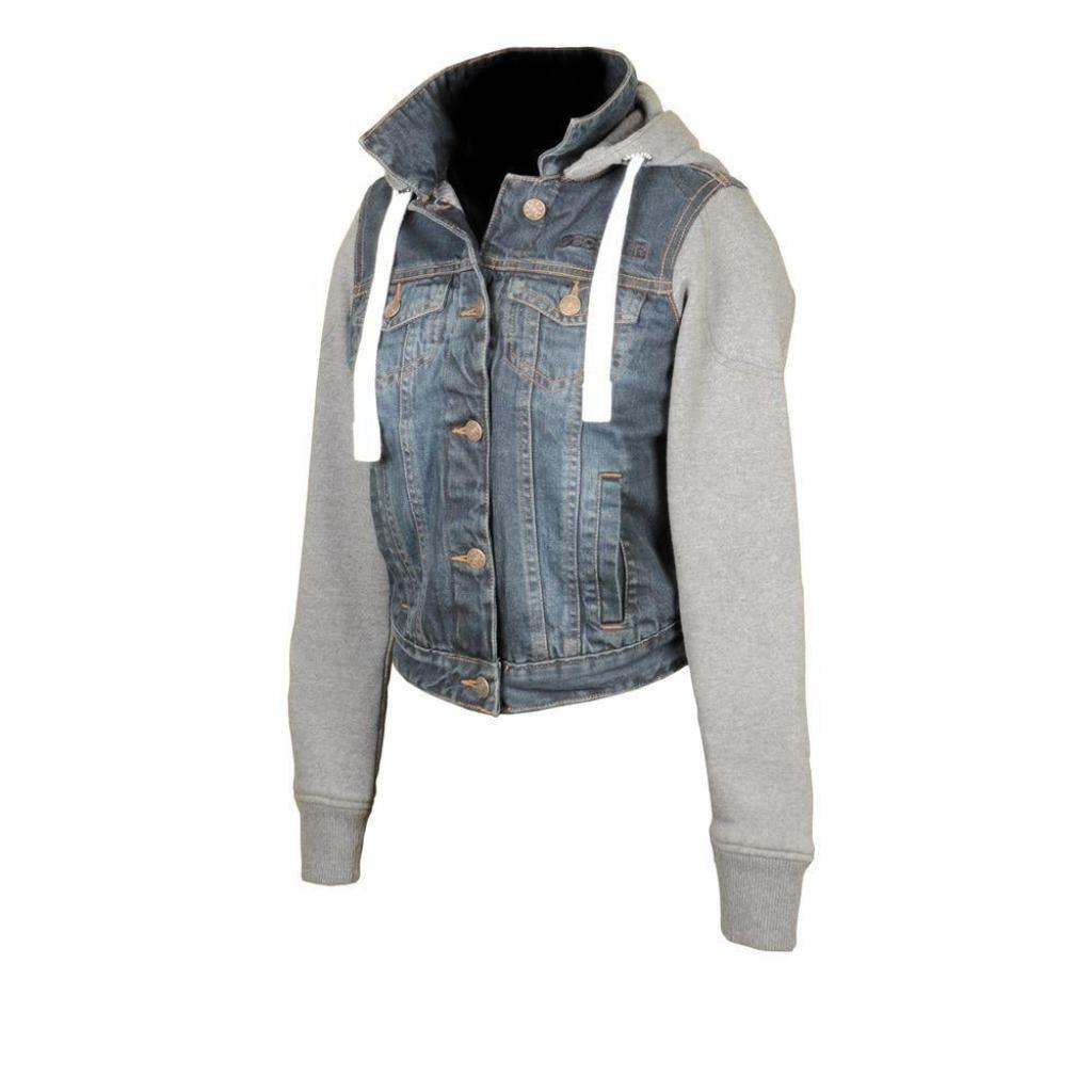 Veste moto femme Booster Denim Hoodie XS neuve avec dorsale, Motos, Enlèvement ou Envoi, Neuf, sans ticket, Femmes, Manteau | tissu