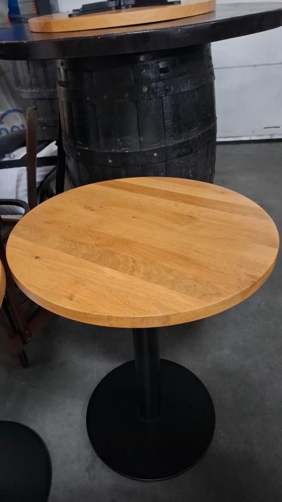 6 horeca bistro eiken tafels rond 60 cm cafe taveerne, Rond, Zo goed als nieuw, Metaal, 50 tot 100 cm