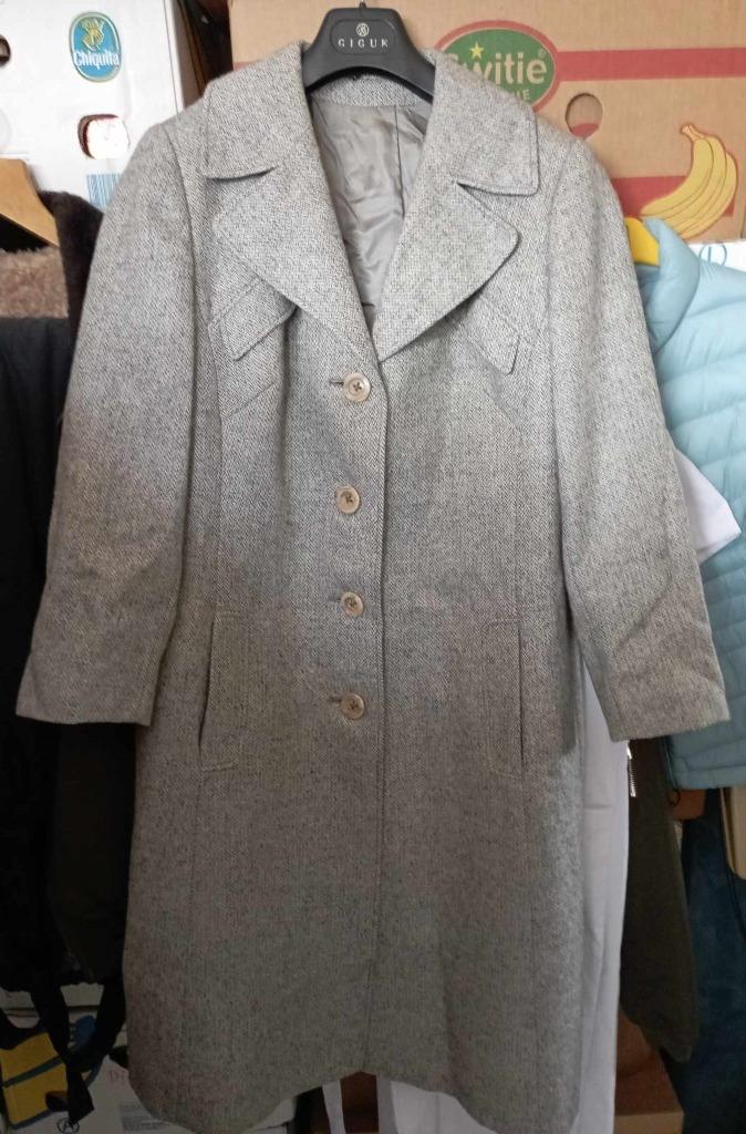 vintage grijze wollen jas T46, Kleding | Dames, Kamer modell, Maat 46/48 (XL) of groter, Ophalen of Verzenden, Grijs