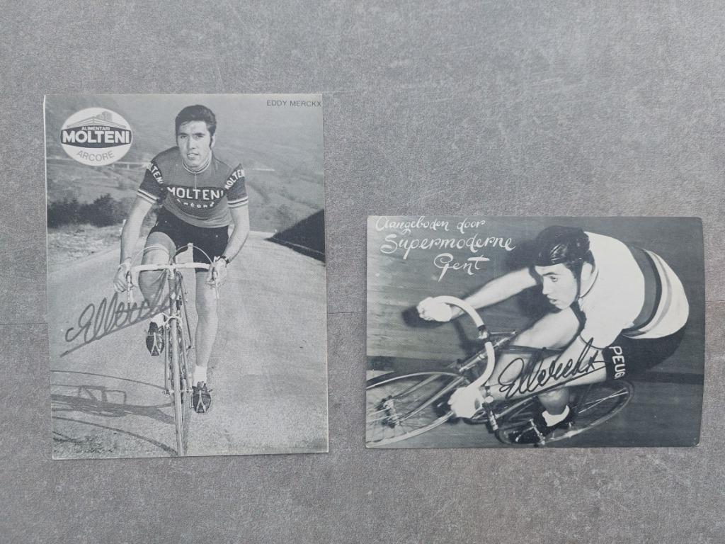 Reclamekaarten Eddy Merckx - gedrukte handtekening, Verzamelen, Ophalen of Verzenden, Zo goed als nieuw, Spelerskaart