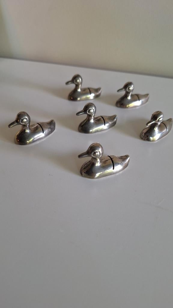 Prachtige vintage set van 12 verzilverde eendjes voor naam, Ophalen of Verzenden