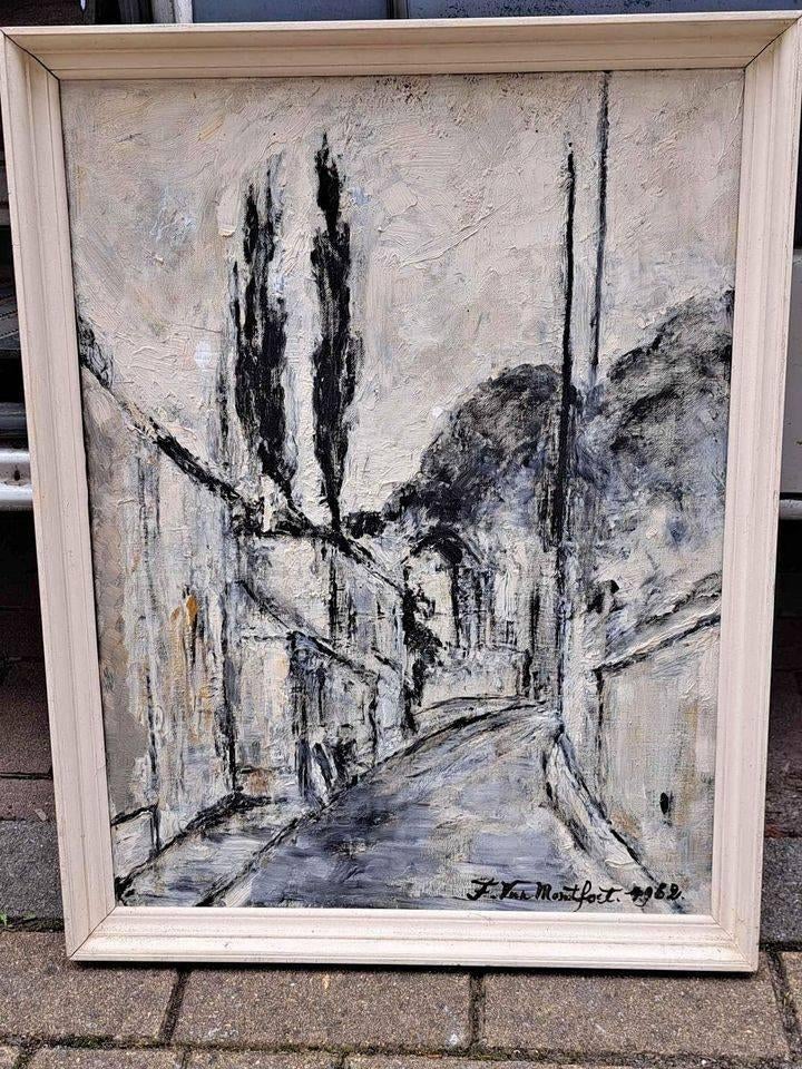 Huile sur toile rue jean cocteau signe franz van montfort, Antiek en Kunst, Ophalen of Verzenden