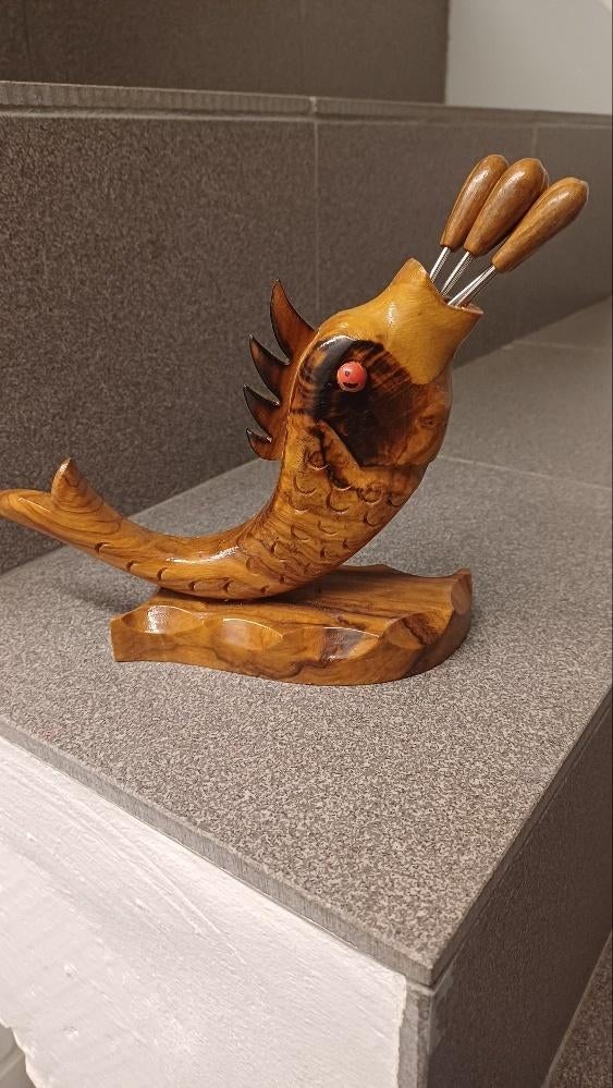 fourchettes à apéritif avec support en forme de poisson, Enlèvement ou Envoi, Comme neuf, Bois