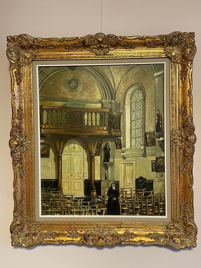Uniek schilderij Hamme kapel hospitaal binnenkant, Antiek en Kunst, Kunst | Schilderijen | Klassiek, Ophalen of Verzenden