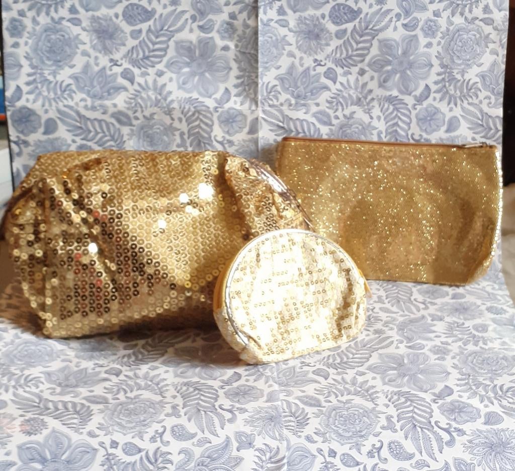 lot trousse maquillage pochette et porte monnaie doré, Handtassen en Accessoires, Ophalen of Verzenden, Nieuw, Overige kleuren